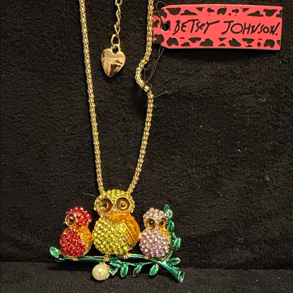 Betsey Johnson Colorful Owl Trio Necklace